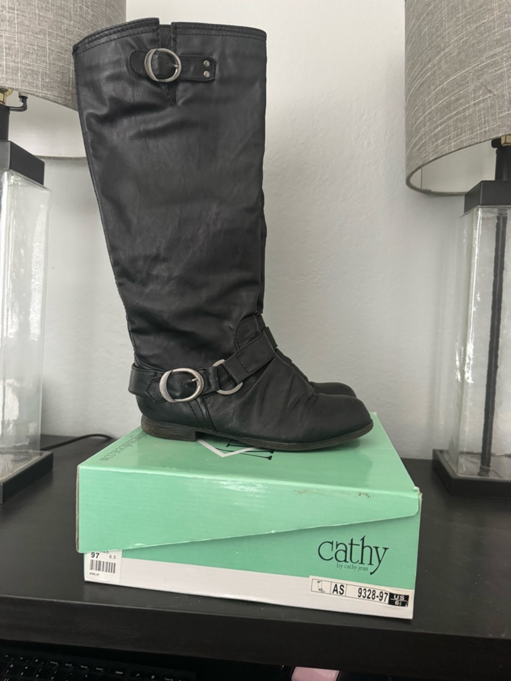Cathy Black Mid-Calf Buckle Riding Boots